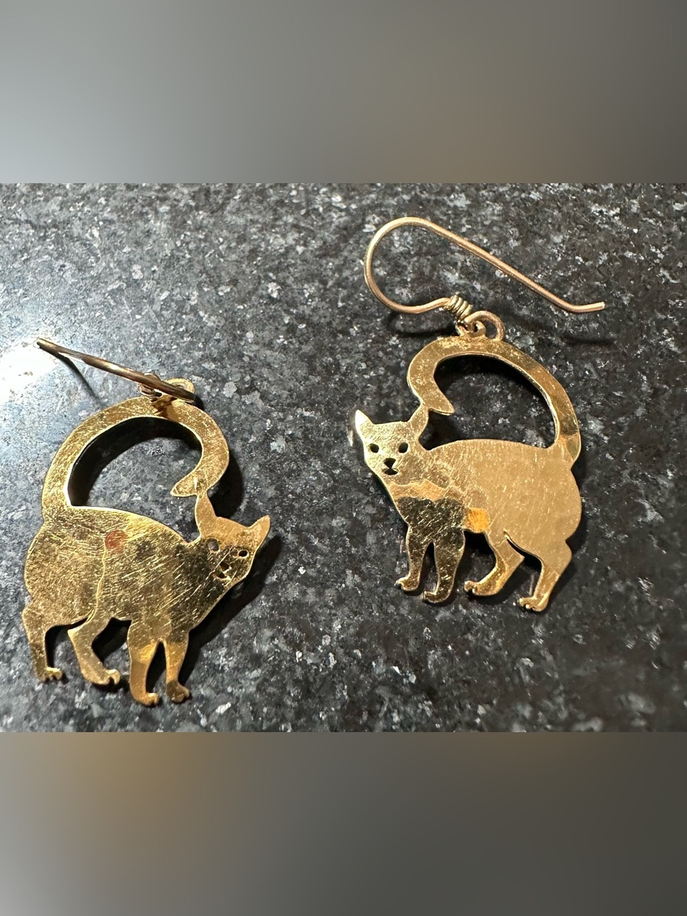 Gold Cat Silhouette Drop Earrings - Cute Cat Design